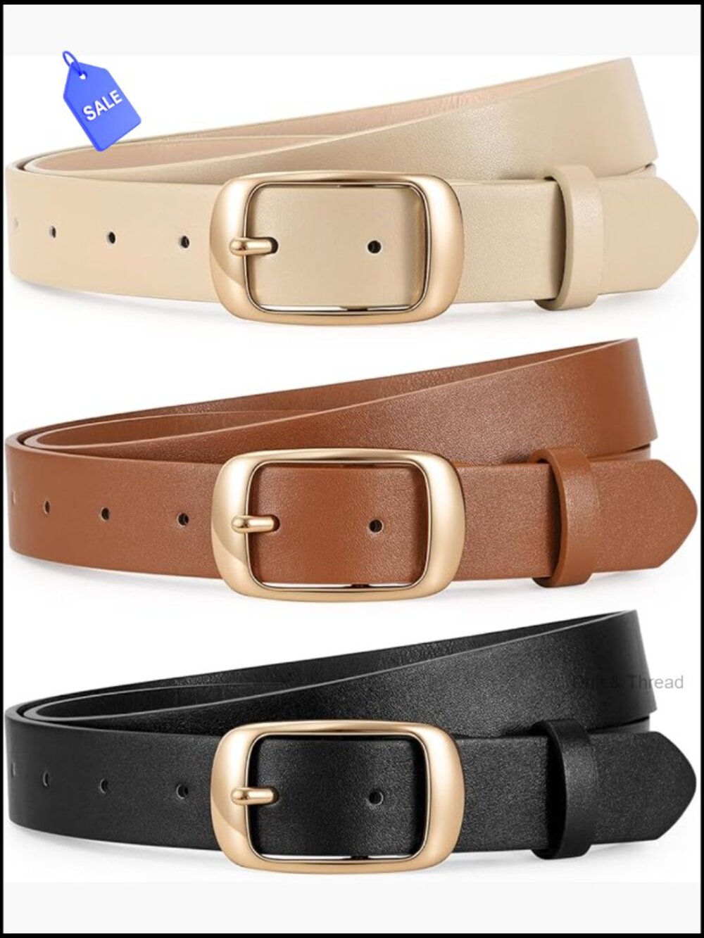 3-Pack Faux Leather Belts for Women Fashion Casual Plus Size Waist Belt with